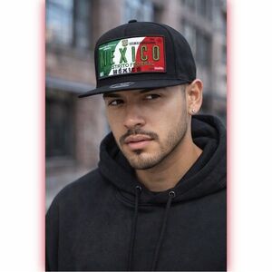 Mexico License Plate Snapback Hat Black Flat Bill Adjustable Unisex Cap